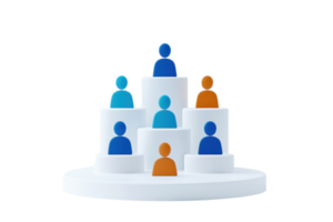 A tiered arrangement of colorful figures representing people, emphasizing diversity and collaboration. png