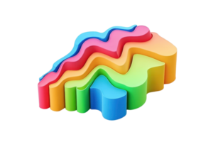 A colorful, abstract 3D shape with curved layers in varying heights and vibrant colors. png