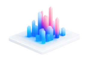 A vibrant arrangement of multicolored crystals rising from a white base, showcasing various heights and a gradient of colors. png