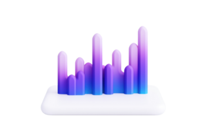 A vibrant, stylized graphical representation of audio levels depicted by colorful vertical bars on a base. png