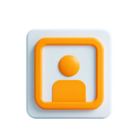 A stylized icon featuring a person within a square, designed with orange and white colors, representing user profiles or identity. png