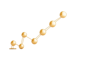 A series of connected golden spheres arranged in an ascending linear pattern, symbolizing growth or progress. png