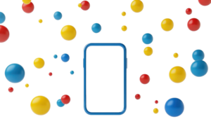A vibrant smartphone frame surrounded by colorful circles in various sizes, creating a dynamic and playful visual effect. png
