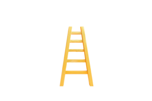 A yellow ladder with five rungs, designed for climbing, showcasing a sturdy construction and practical design. png