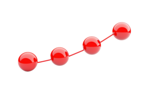 A series of four glossy red spheres connected by a thin line, arranged in a straight line. png