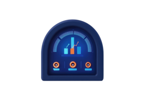 A digital gauge displaying performance metrics with bars and indicators representing various levels of measurement. png