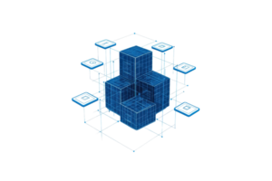 A 3D wireframe model composed of interconnected geometric shapes, showcasing a complex structure in a digital format. png