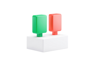 A pair of colored blocks, one green and one red, positioned upright on a white base. png