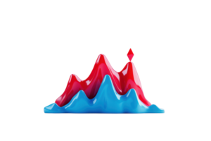 A colorful, abstract sculpture resembling mountains, featuring vibrant red and blue hues with smooth, flowing forms. png