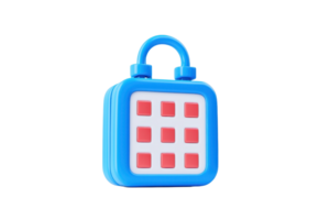 A colorful, square padlock with a grid pattern and a blue handle, emphasizing security and modern design. png