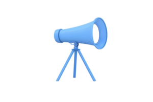 A blue megaphone on a tripod, designed for amplifying sound and communication. png