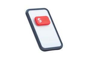 A smartphone featuring a prominent red button with a dollar sign, symbolizing financial transactions or payment options. png