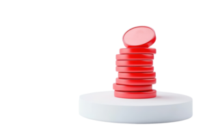 A stack of red circular tokens resting on a white circular base, showcasing a vibrant color contrast and a neat arrangement. png