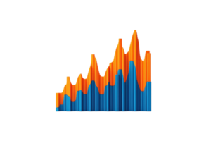 A colorful bar graph illustrating fluctuating data trends with orange and blue segments representing different metrics. png