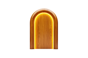 A wooden arch with a warm, glowing light along its edges, showcasing a sleek and modern design. png