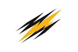 Dynamic yellow lightning bolt illustration on transparent background, representing energy, speed, and power. Perfect for tech and sports themes. png