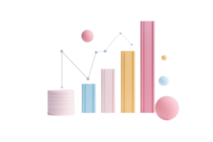 Colorful 3D graphic elements representing data analytics, including bars and points, illustrating business growth and performance. png