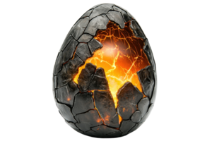 A mysterious cracked egg with a fiery glow emerging from its core, symbolizing the concept of transformation and new beginnings. png