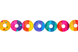 Colorful watercolor circles on a transparent background, showcasing vibrant artistic patterns and creative design elements in a seamless alignment. png