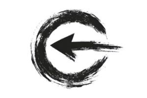 Artistic black arrow inside a circular brushstroke design, symbolizing direction and movement, isolated on a transparent background. png