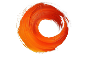 Abstract orange brushstroke circle on transparent background, symbolizing creativity and dynamic energy in modern art. png