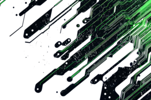 Abstract green circuit board pattern with digital lines and dots, representing modern technology and connectivity. png