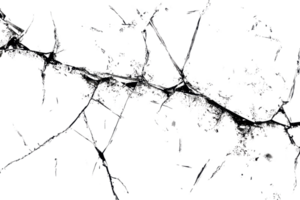 Close-up of a black, cracked texture resembling broken glass or ice, with intricate splinter patterns and high contrast lighting. png