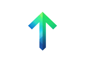Colorful geometric arrow pointing upwards isolated on transparent background, symbolizing growth, progress, and direction in digital design. png