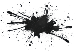 Abstract black ink splatter on transparent background, ideal for artistic projects, invitations, and designs requiring a dynamic, textured effect. png
