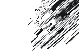 Abstract digital glitch effect with dynamic lines in black and white, creating a modern, futuristic tech background. png