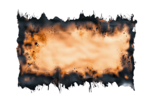 Abstract burnt paper with textured edges and charred design displaying unique patterns in rustic hues, perfect for creative backgrounds. png