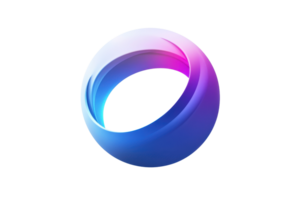 Abstract 3D shape with a gradient of blue, purple, and white, resembling a smooth torus. Perfect for design concepts and backgrounds. png