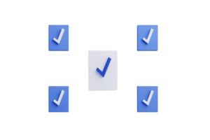 A series of check marks in different orientations, centered around a prominent check mark, symbolizing completion or approval. png