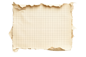A piece of torn vintage graph paper with frayed edges, suitable for backgrounds, textures, or design projects. Ideal for creative uses. png