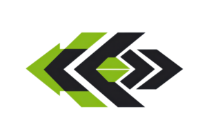 Abstract geometric logo design featuring green and black arrows pointing right, symbolizing direction, growth, and progress in business. png