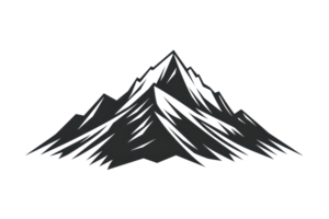 Minimal black mountain silhouette on transparent background, capturing the essence of nature and adventure in a simple artistic style. png