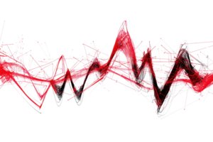 Dynamic abstract red and black waves with geometric lines on a transparent background, perfect for modern and creative design projects. png