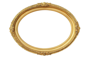 Elegant vintage oval golden frame with intricate detailing, perfect for photo or artwork display, isolated on a transparent background. png