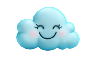 Cute smiling cartoon cloud icon with rosy cheeks and cheerful expression, ideal for weather apps or children's designs. png