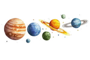 Colorful illustration of the solar system showcasing planets with various sizes and vibrant details, highlighting the beauty of outer space. png