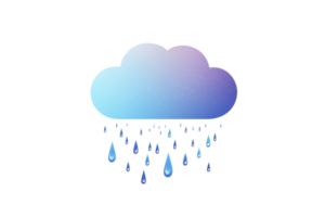Colorful gradient cloud with raindrops, symbolizing weather and rain, isolated on a transparent background. png