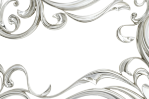 Elegant silver ornamental frame with intricate swirls and curls on a transparent background, perfect for decorative design and festive projects. png