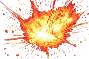 Dynamic fiery explosion illustration with vibrant colors and intense energy, suitable for action-themed designs and creative projects. png