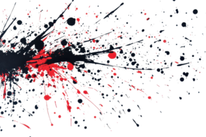 Dynamic red and black paint splatter on white canvas, creating an abstract and energetic art piece, ideal for modern design projects. png