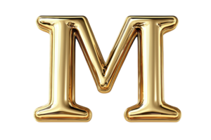 Golden letter M isolated on transparent background, showcasing luxury and elegance. Perfect for branding, design, and typography projects. png