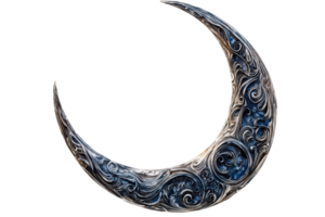 Ornate crescent moon with intricate swirl patterns, combining elegance and mystique in a celestial-inspired artistic creation. png