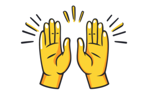 Illustration of two yellow hands clapping, with lines indicating movement and sound, symbolizing applause or celebration. png