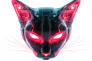 Futuristic cybernetic cat face in neon glow, symbolizing technology and innovation. Perfect for sci-fi and tech-themed projects. png