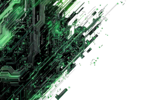 Futuristic green circuit board pattern with digital lines and abstract technology design, perfect for tech-related projects and backgrounds. png