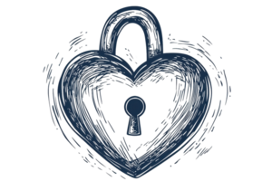 Illustration of a heart-shaped padlock, symbolizing love, security, and protection with a blue outline on a transparent background. png